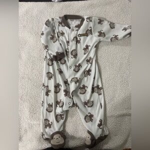 Carter's White and Brown Monkey Fleece One-Piece Footie